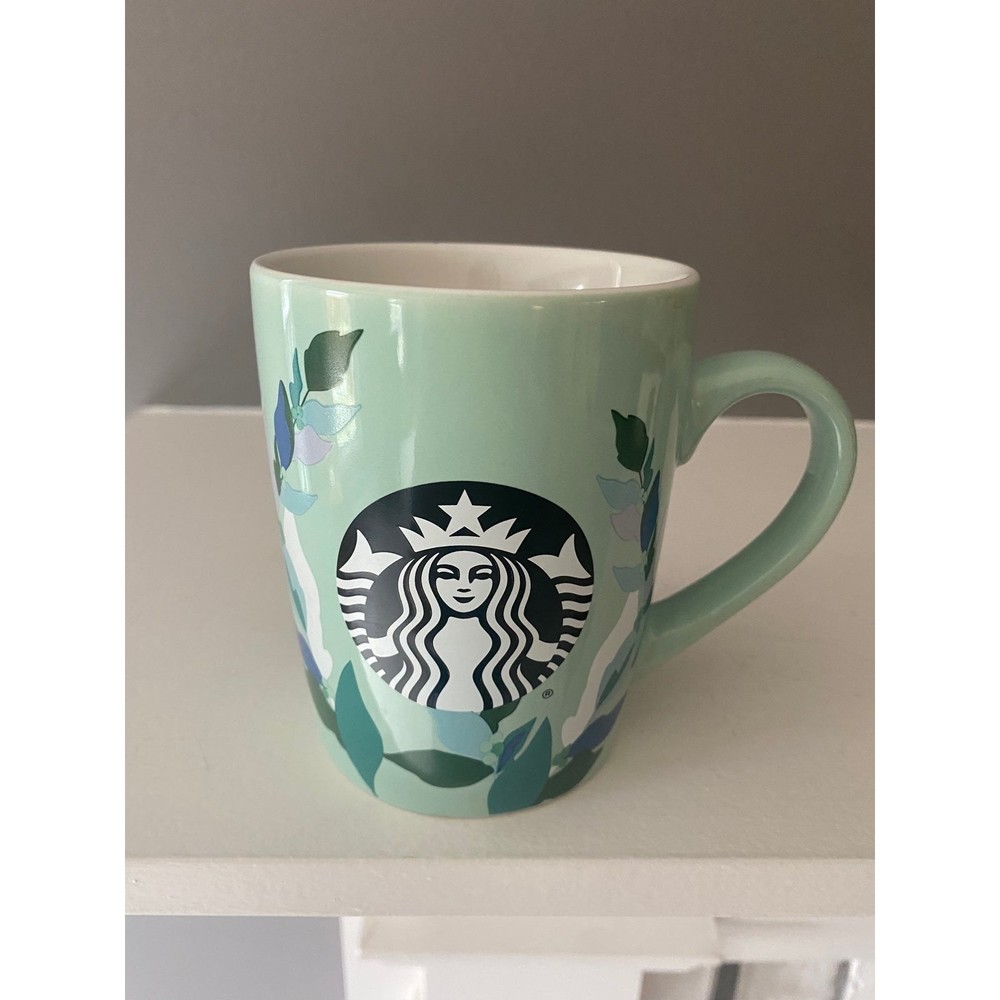 2020 Starbucks Mint Green 10 oz. Mug Leaves Blue Green Coffee Cup PRETTY